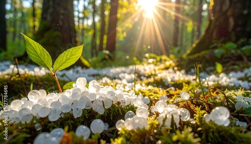 Forest Floor with Dew Drops and Sunlight.