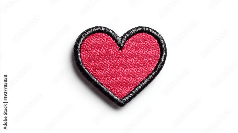 Obraz premium Embroidered red heart patch with black border on a clean white background