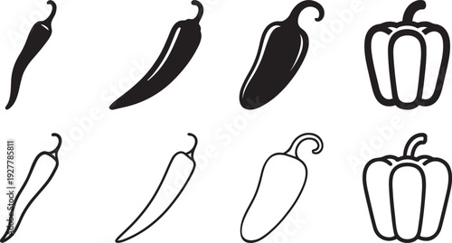 Hand drawn chili pepper silhouettes in bold style.