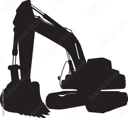 excavator symbol, stylized vector silhouette