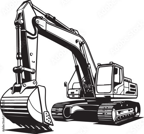 excavator symbol, stylized vector silhouette