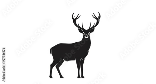 Black Silhouette Deer with Antlers.