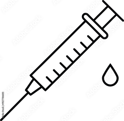 Medical Syringe Injection Line Art Icon for Vaccination and Treatment