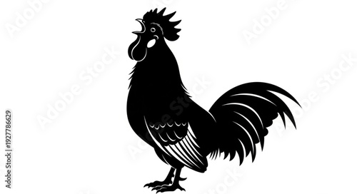 Black Rooster Silhouette Standing Proudly.