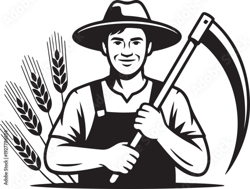 farmer stylized portrait, organic products logo template