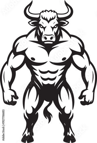 Fearsome Minotaur Ancient Warrior Shape Silhouette with Stern Demeanor and Broad Physique - minotaur silhouette - minotaur vector - silhouette of minotaur