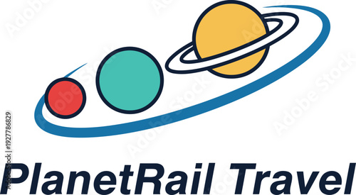 PlanetRail Travel Colorful Space Orbit Logo Design Vector Illustration
