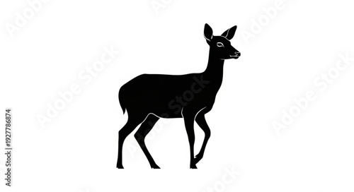 Black Silhouette Deer Walking Alone.