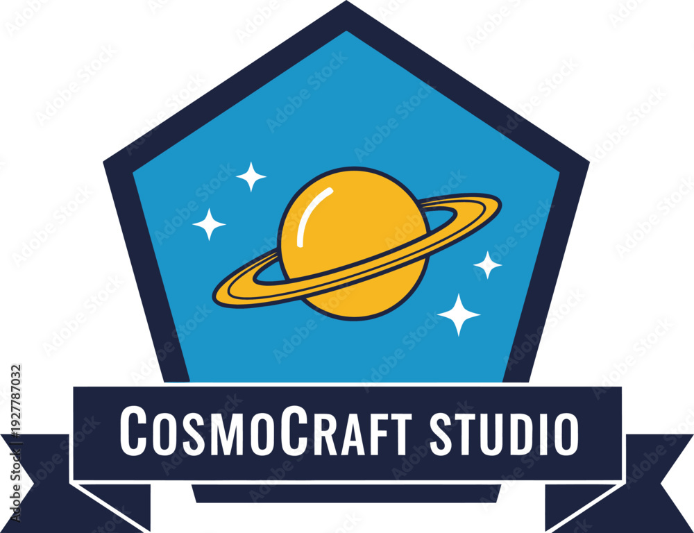Fototapeta premium CosmoCraft Studio Saturn Planet Badge Logo Vector Illustration