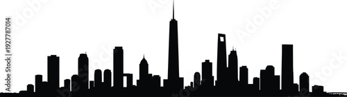 Shanghai China skyline silhouette with modern skyscrapers and iconic financial district towers isolated on white background