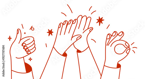 Vector simple linear illustration, hands and gestures, hand drawn illustration, poster, logo, print design template, business cooperation and teamwork concept