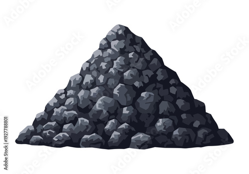 A large pile of coal rocks stacked in a triangular formation viewed from the front