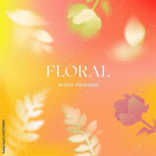 暖色フローラルグラデーション背景｜オレンジとピンクの抽象花柄テクスチャ,ナチュラルな植物モチーフデザイン素材