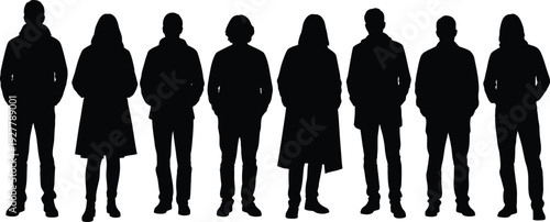 Silhouettes of eight people standing in a row