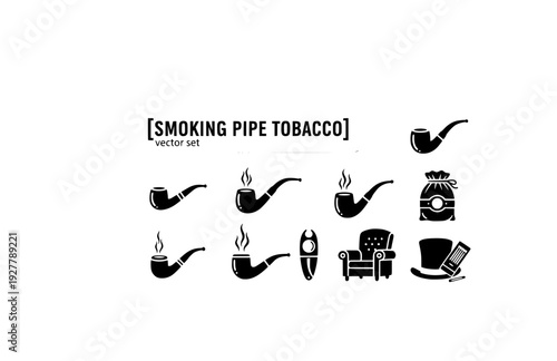 Smoking Pipe Tobacco Vector Set - Black Silhouette Illustrations, Tobacco Culture Graphics, Pipe Icons, Vintage Gentleman Design Elements