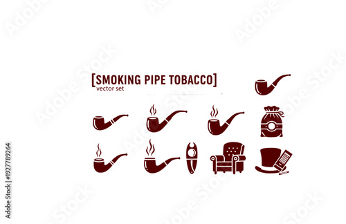 Smoking Pipe Tobacco Vector Set - Black Silhouette Illustrations, Tobacco Culture Graphics, Pipe Icons, Vintage Gentleman Design Elements