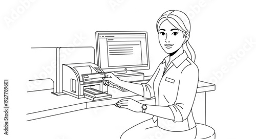Woman Working on Computer Illustration.