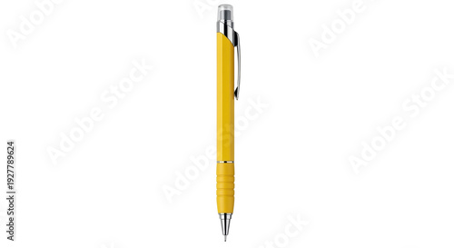 Tableau sur toile Isolated yellow propelling pencil, metal clip, writing instrument, mechanical pe