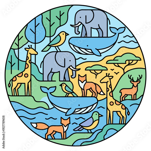 Vibrant Wildlife Scene Celebrating World Wildlife Day with Diverse Animals