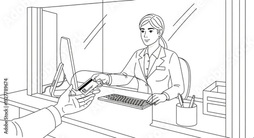 Woman Working on Computer Terminal.