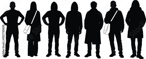 Silhouettes of six people standing in a row