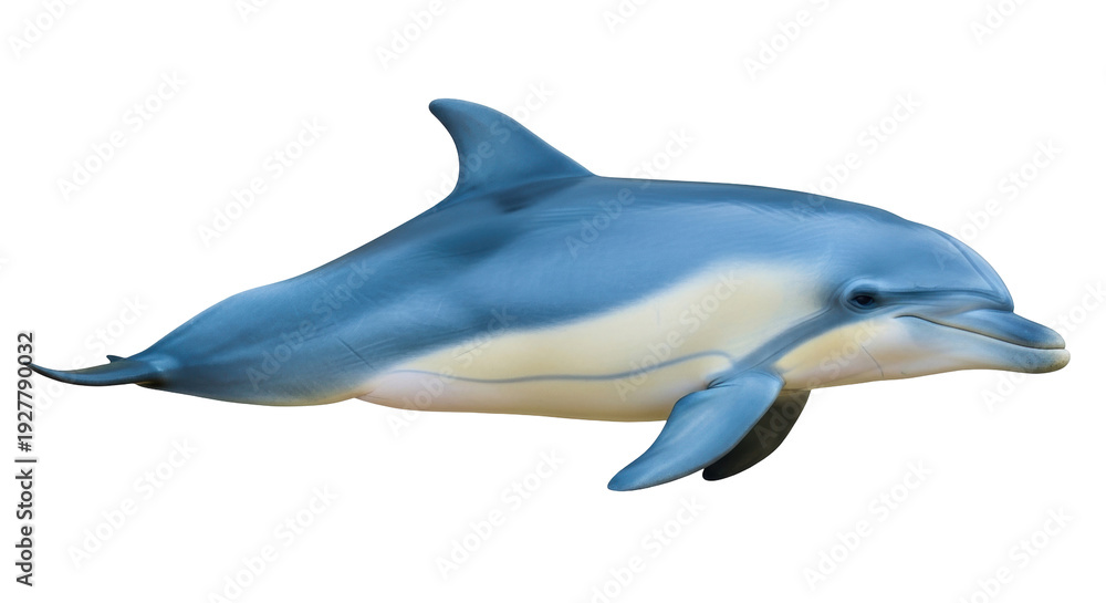 Obraz premium Isolated dolphin, aquatic mammal in side view, underwater species, marine animal fauna