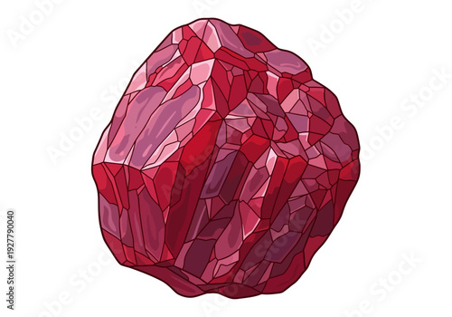 A vibrant red gemstone illustration showcasing intricate facets and a mesmerizing low-poly design, viewed from a frontal perspective