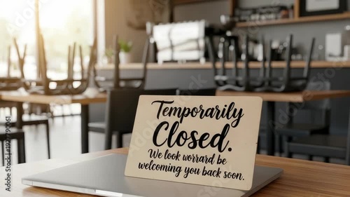 Sign In Coffee Shop Indicates Temporary Closure With Chairs Upturned Indicating Closed Business The Background Is Blurred Caf? For Explaining Business Disruptions Downtime