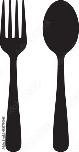 Fork and spoon black icons on white background