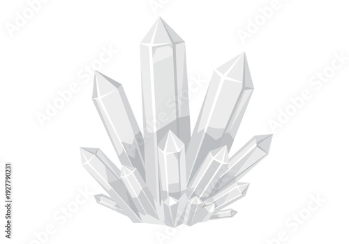 Cluster of sharp crystals arranged closely together forming a prominent pointy structure viewed from a straightforward angle