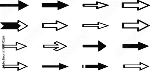 Collection of various arrow icons in black and white