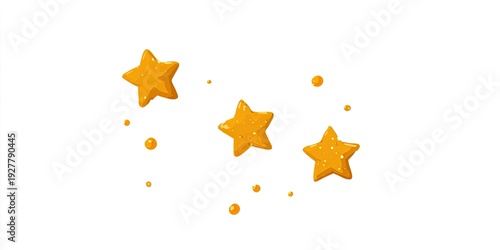 Three yellow, textured stars and smaller dots float against a white backdrop