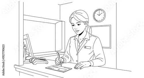 Woman Working on Computer at Desk.