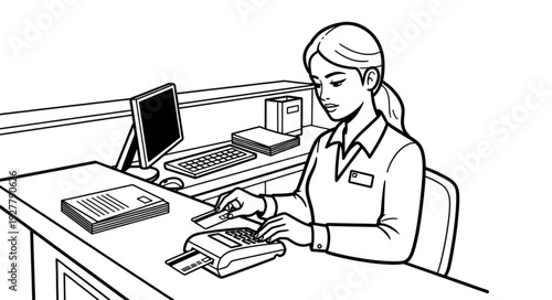 Woman Working on Computer at Desk.