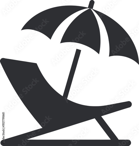 Beach chair and umbrella for relaxation and shade outdoor  summer vacation symbol