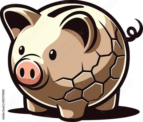 Cute cartoon pig with honeycomb pattern on body standing alone  smiling animal illustration