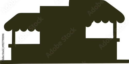 Food truck or market stall with canopy roofs for outdoor serving or shopping  simple silhouette icon
