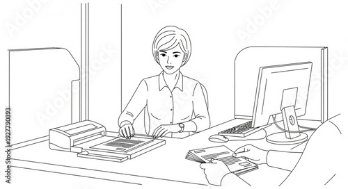 Woman Working on Computer Desk.