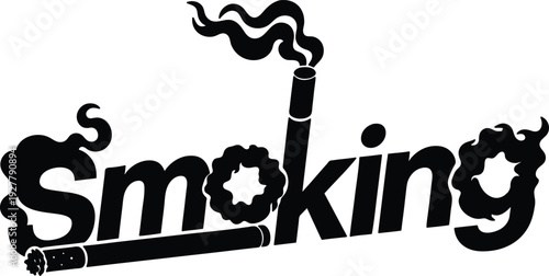 Smoking cigarette icon with smoke and text graphic illustration  health warning symbol