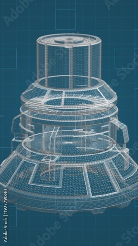 animation of a mechanical component project that illustrate the three phases: sketch, modeling and final product, loop, vertical video (3d render)