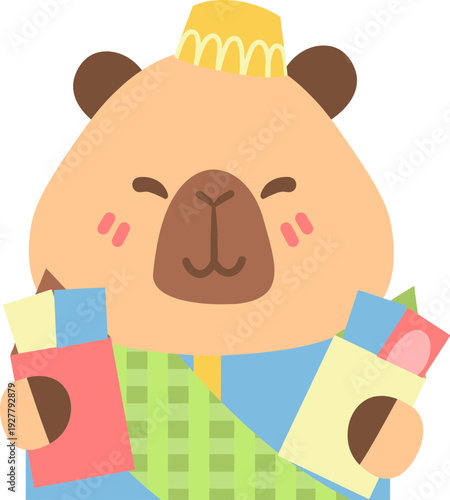 Cartoon Bear Holding Gifts.