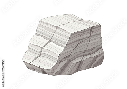 A detailed illustration of a rock formation viewed from a slight angle, showcasing its layered texture and geological features.