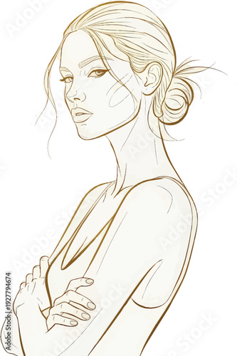 A beautiful woman with her hair in a bun