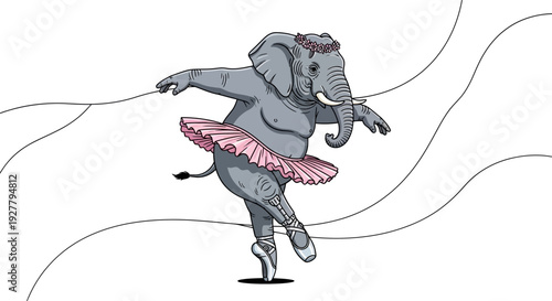 Elephant in ballet pose, whimsical illustration