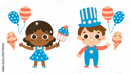 Children celebrating 4th of July with patriotic decorations