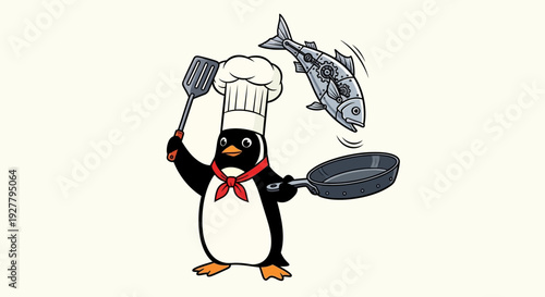 Penguin Chef Cooks Fish