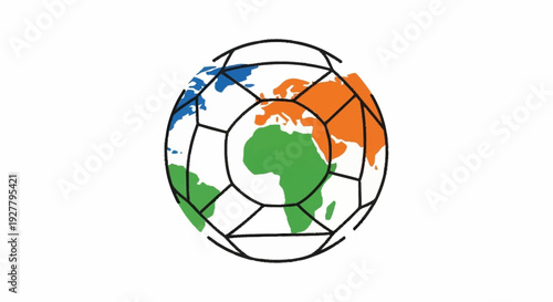 Global Football Emblem representing Earth with distinct continents in green, orange, and blue, symbolizing worldwide sport