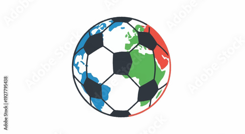 Global football illustration showcasing a world map design on a classic soccer ball, representing international sports, unity, and worldwide connection