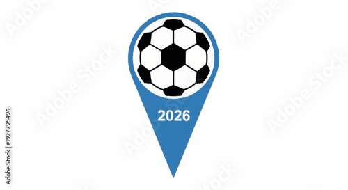 Global soccer tournament location pin indicating the year 2026, representing future international football events and sports competition planning for upcoming global matches
