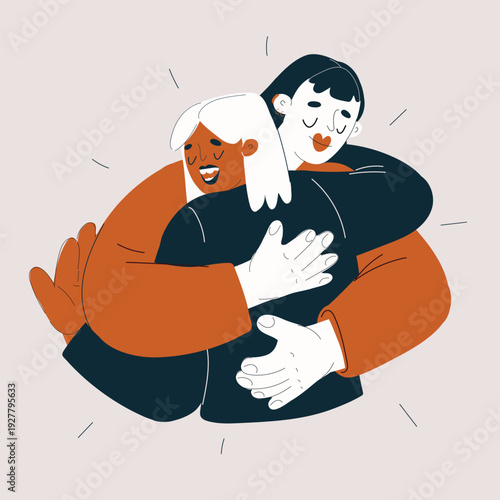 Vector illustration of women hugging each other, concept of friendship, support, and affection